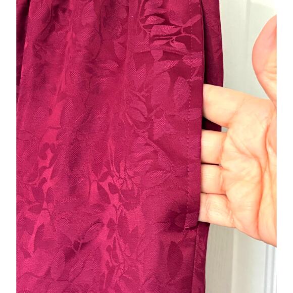 Miss Elaine Wms L Burgundy Jacquard 2 Pc Pajama Set Button Up Top Elegant - Picture 12 of 14